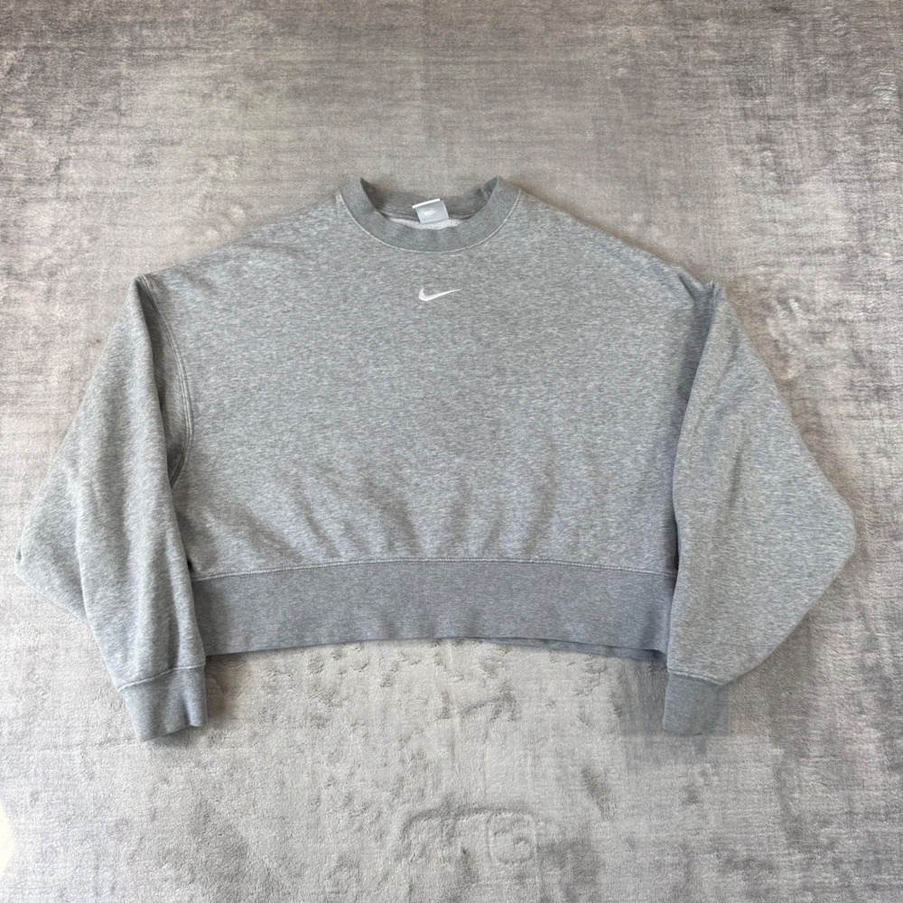 Nike Sweatshirt Womens XS Gray Cropped Center Swoosh Swoosh Hip hop Athleisure